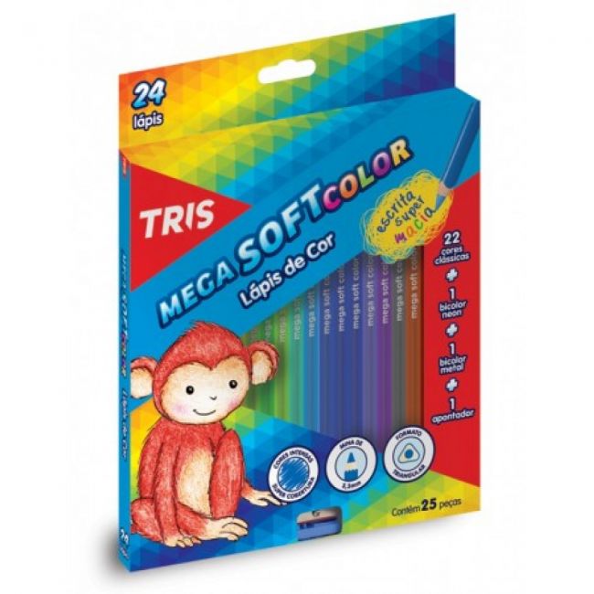 Lápis de Cor 24 Cores Mega Soft Color + Apontador - Tris