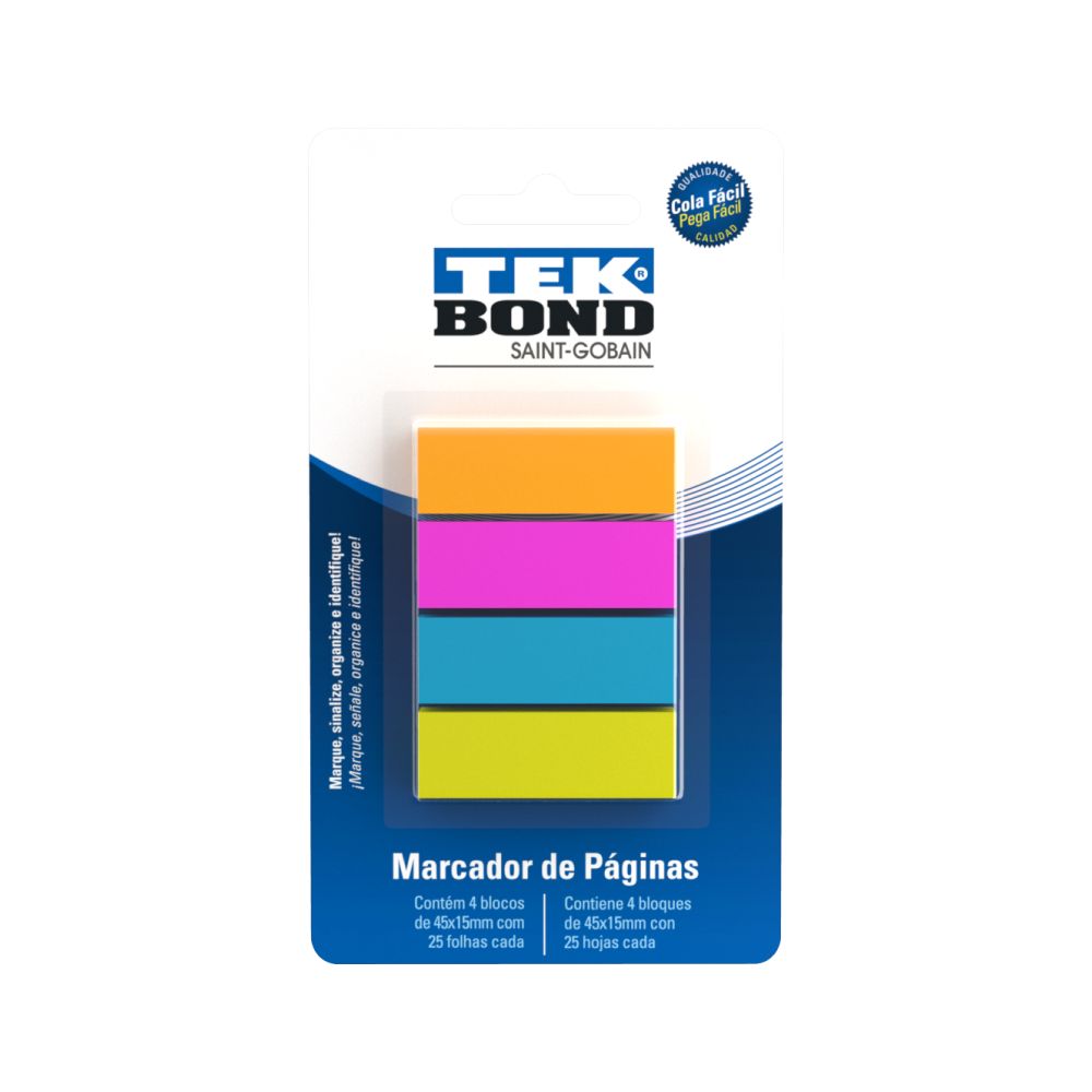 MARCADOR DE PAGINA PLASTIC BAG 45X15 - 4 CORES (4X25)-TEK BOND